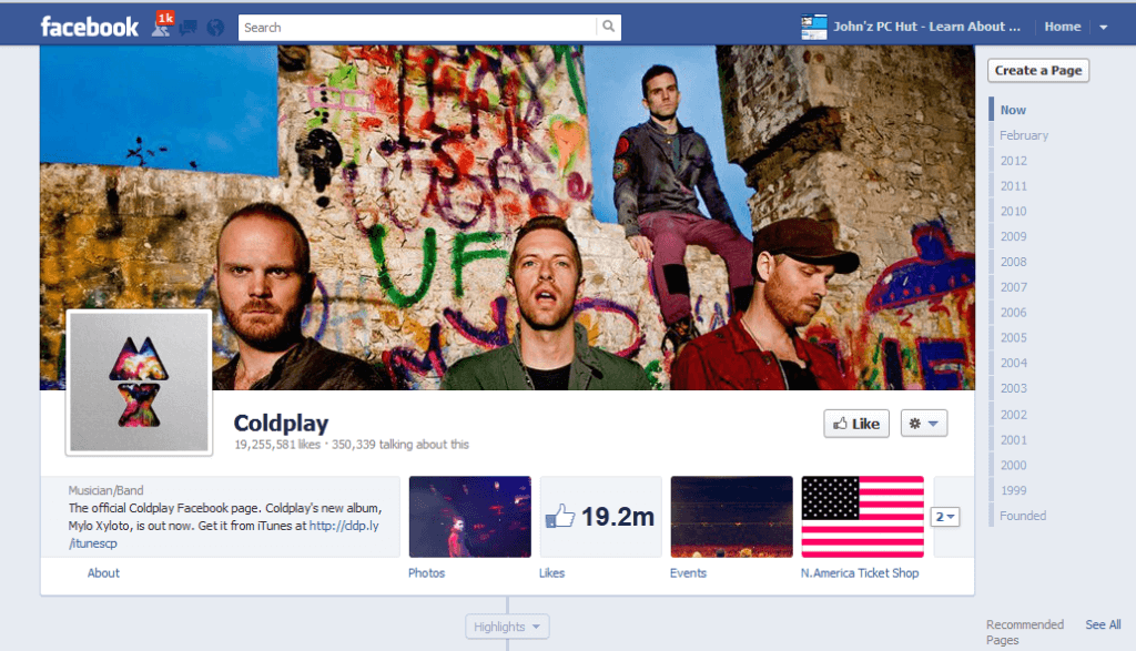 coldplay facebook fan page