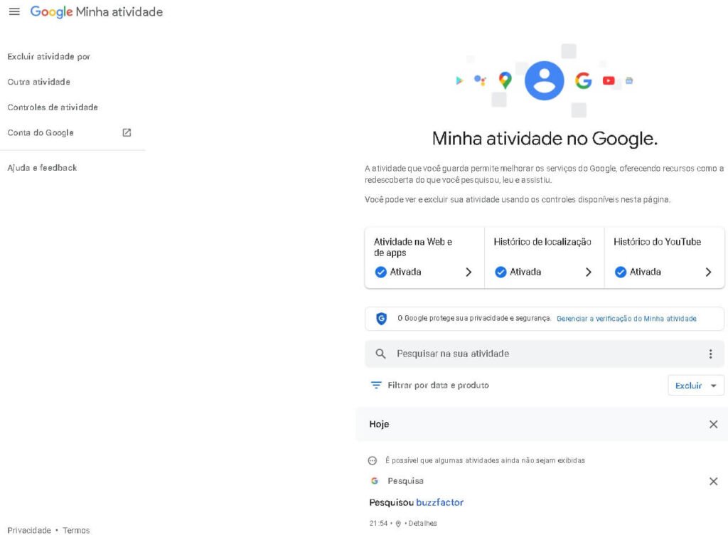 Minha Atividade no Google