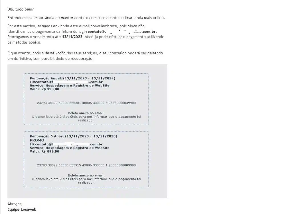 Registro domínio falso