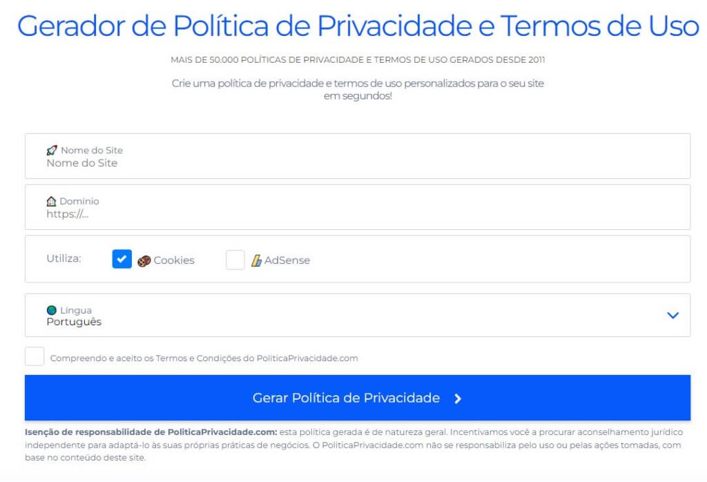 Gerador política de privacidade