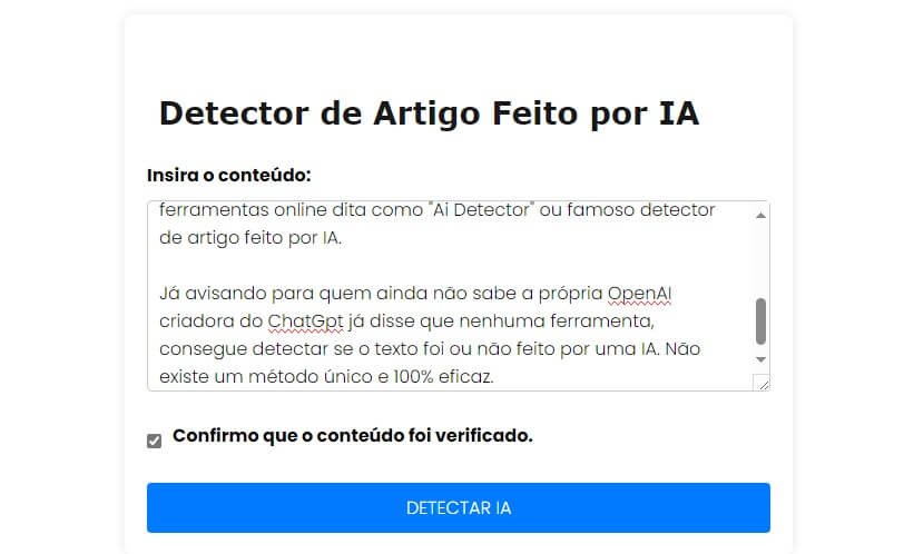 Chatgpt detector realmente funciona para verificar se foi feito por IA ou humano?